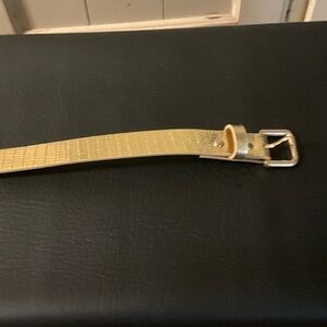 Gold Textured Skinny Belt with Silver Buckle